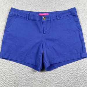 Lilly Pulitzer Zanzibar‎ Blue Callahan Women's 10 Shorts Gold Button Beach